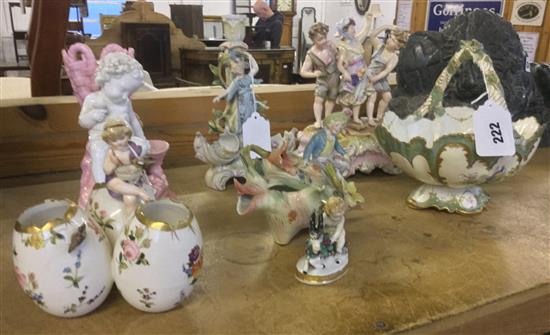 Various figurative & putti table centres, spill vases etc.